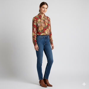 Moschino Cheap & Chic Vintage Floral Button Down Shirt Blouse Size 10 Red